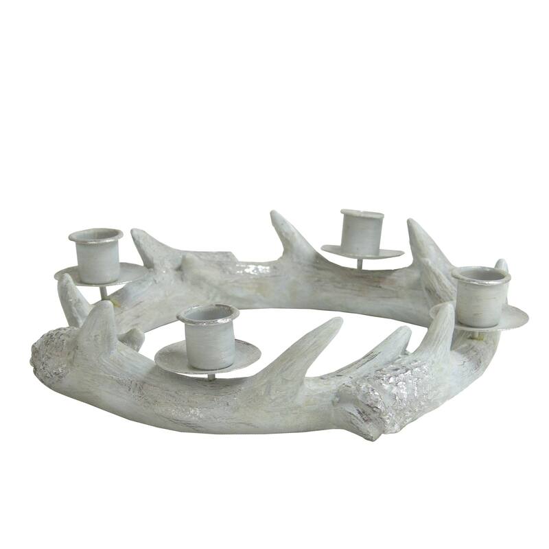 10.25" Silver Distressed Finish Antler Wreath Candle Holder - N/A