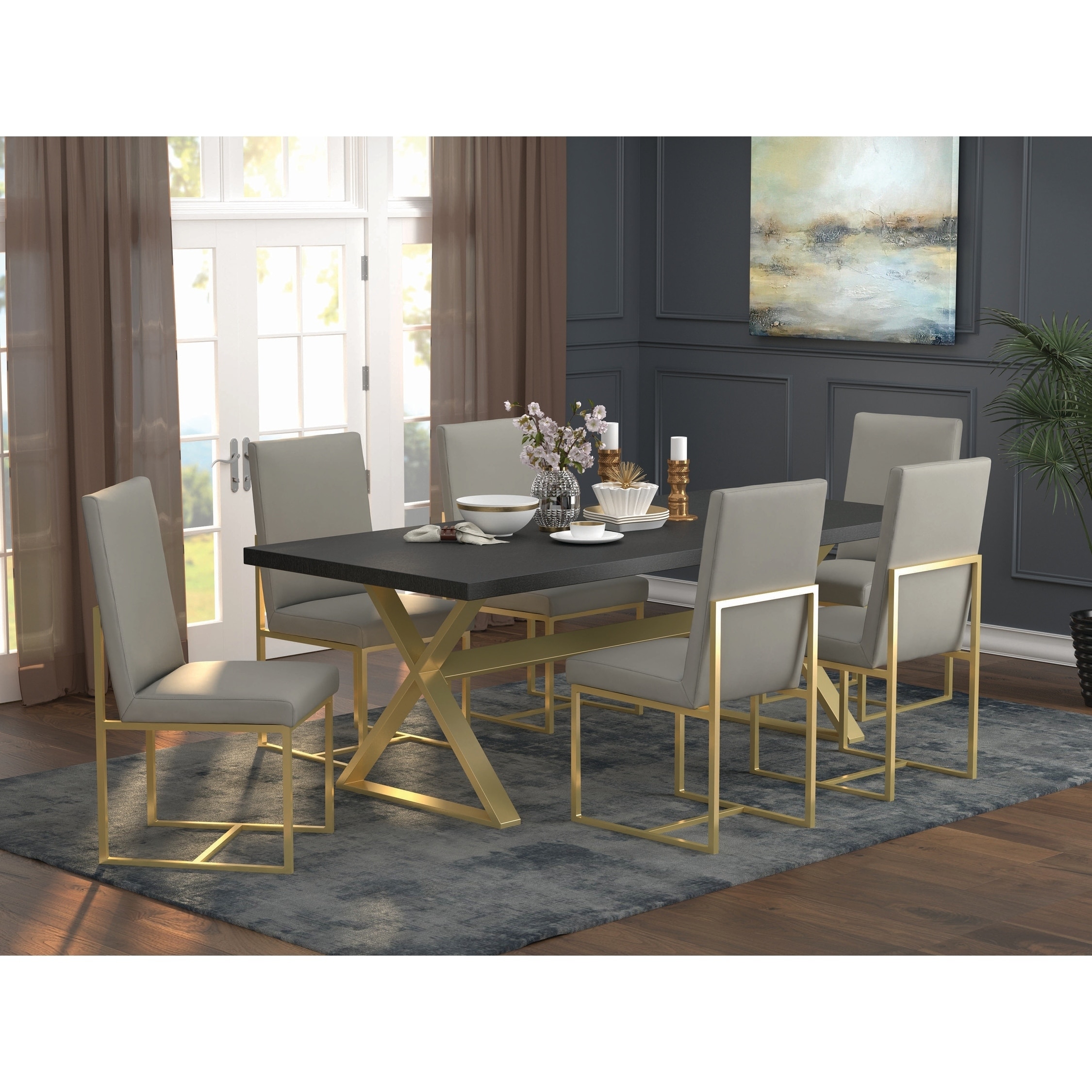 strick  bolton edmiston grey aged gold dining chairs set of 2