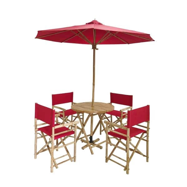 slide 2 of 10, Salute 6-piece Bamboo Patio Set with Round Table and Umbrella by Havenside Home Red