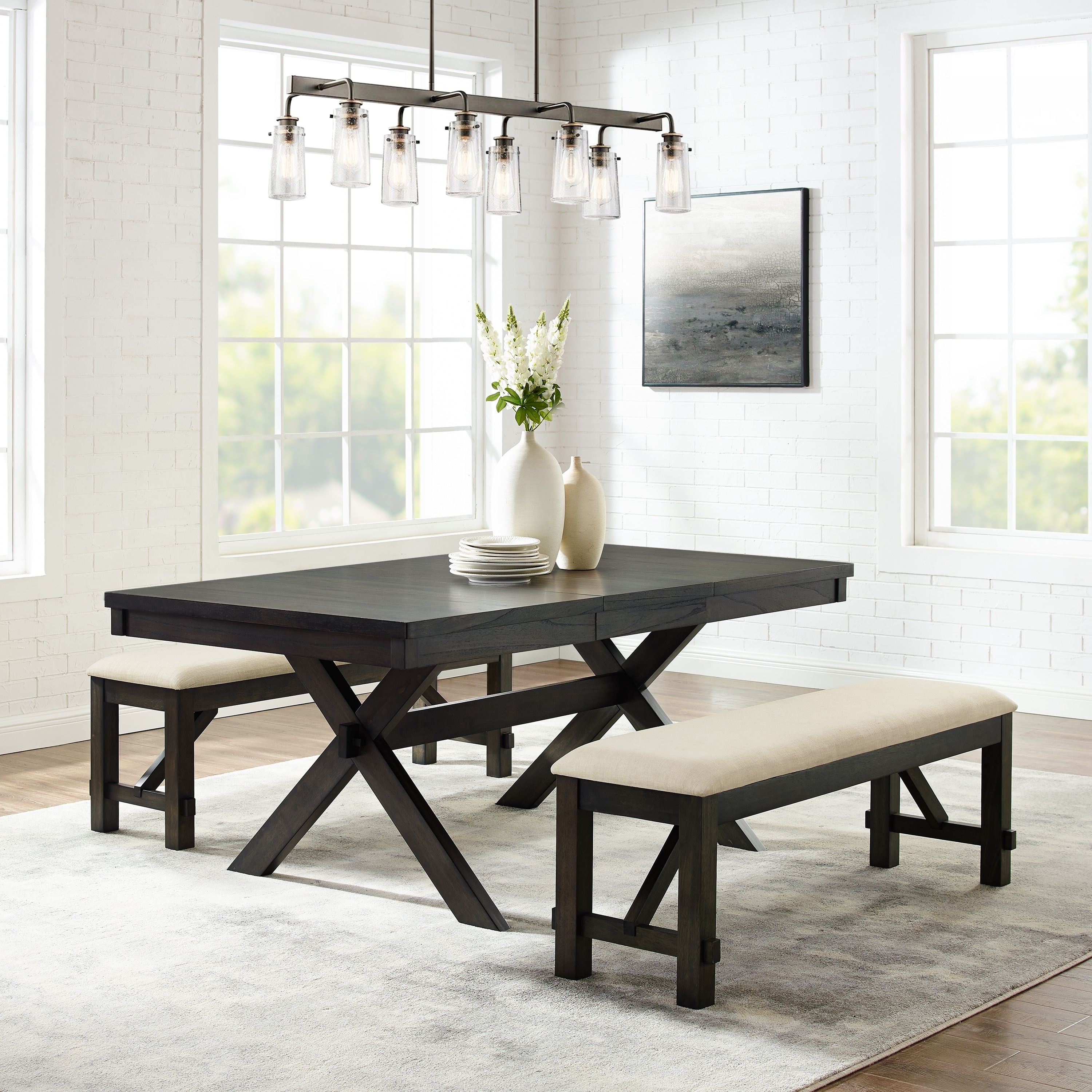 Hayden 3pc Dining Set Slate Table 2 Benches Hayden 3pc Dining Set Slate Table 2 Benches