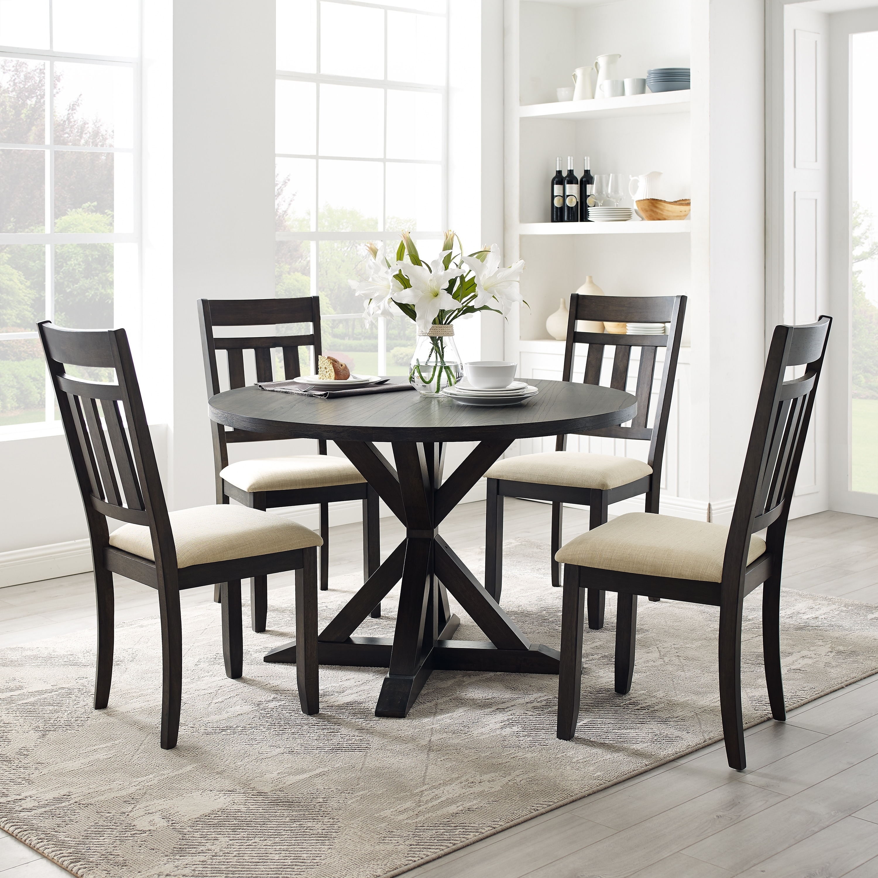 Shop Black Friday Deals On Hayden 5pc Round Dining Set Slate Table 4 Chairs Overstock 29367546