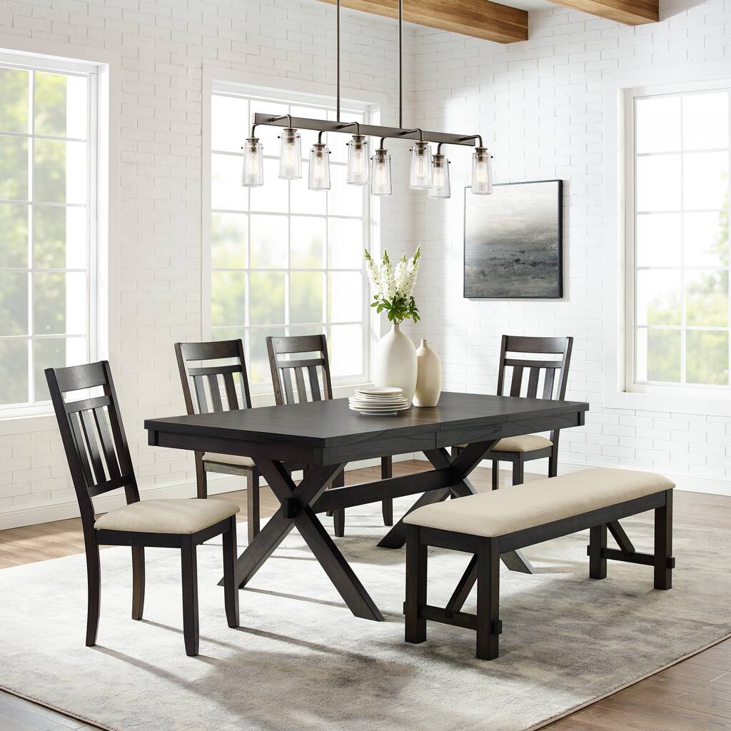 Crosley Hayden 6Pc Dining Set-Slate Table, 4 Chairs, Bench