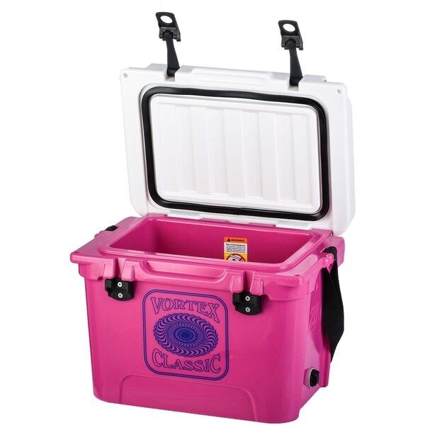 pink rolling cooler