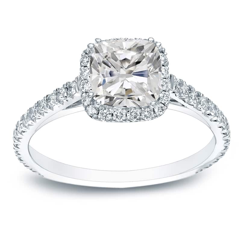 Auriya Platinum 1 1/2ctw Cushion-cut Halo Diamond Engagement Ring Certified (H-I, I1-I2) - 9