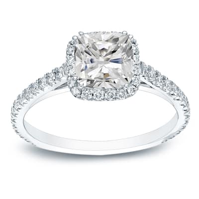 Auriya Platinum 1 1/2ctw Cushion-cut Halo Diamond Engagement Ring Certified (H-I, I1-I2)
