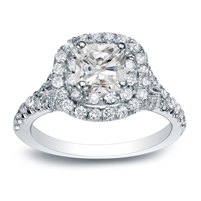 Auriya Platinum 1 3/4ctw Cushion-cut Halo Diamond Engagement Ring Certified (H-I, I1-I2) - 4