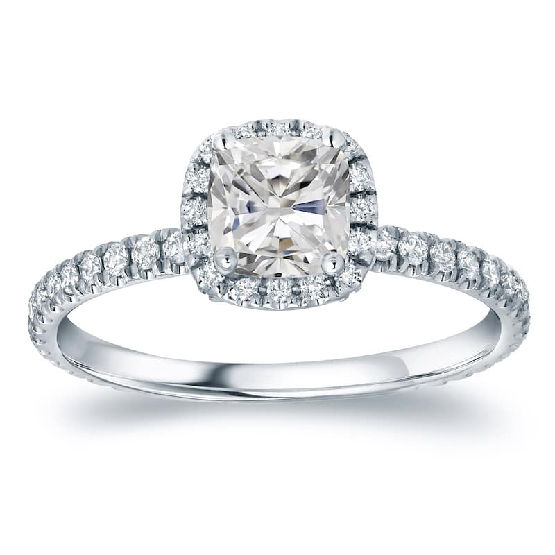 Auriya Platinum 1 1/2ctw Cushion-cut Halo Diamond Engagement Ring Certified (H-I, I1-I2) - 5.5