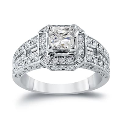 Auriya 18k Gold Vintage Art Deco 1 3/4ctw Cushion-Cut Diamond Engagement Ring Certified (H-I, I1-I2)