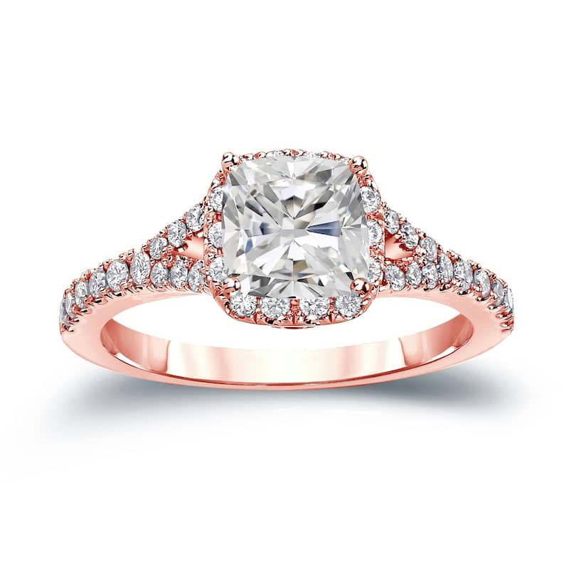 Auriya 14k Gold 1 1/2ctw Cushion-cut Halo Diamond Engagement Ring Certified (H-I, I1-I2) - Rose - 6