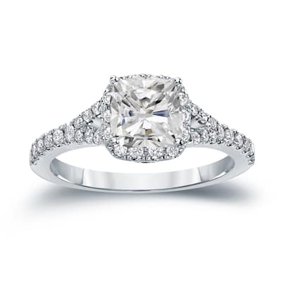 Auriya 14k Gold 1 1/2ctw Cushion-cut Halo Diamond Engagement Ring Certified (H-I, I1-I2)