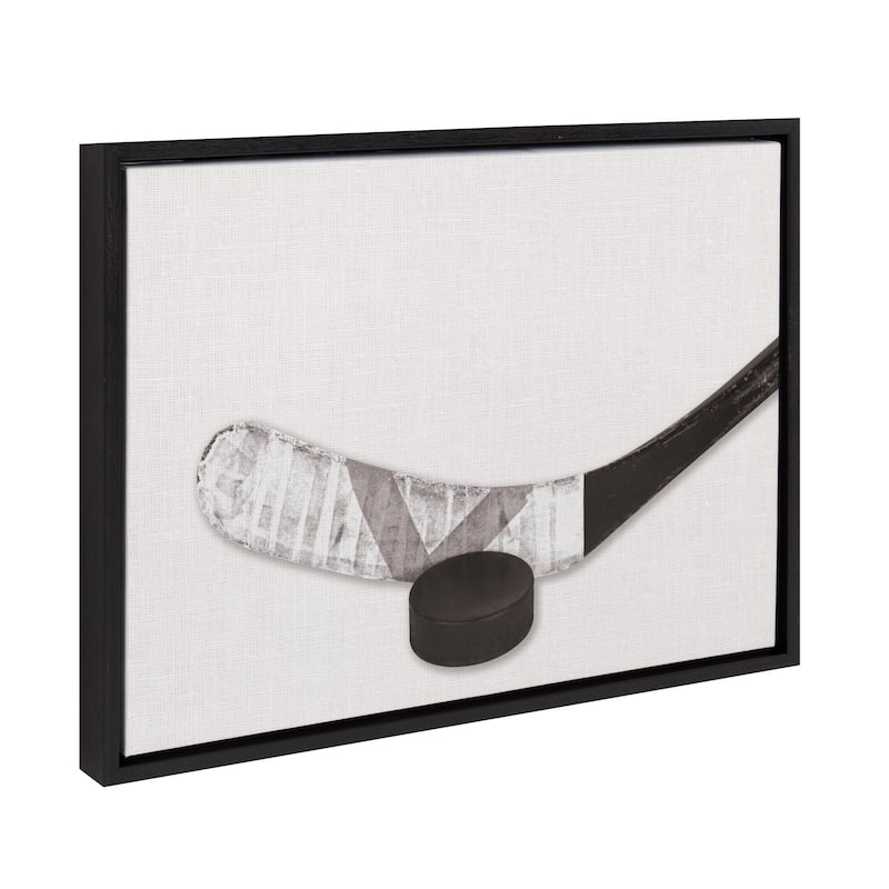 DesignOvation Sylvie Hockey Stick And Puck Portrait Framed Canvas