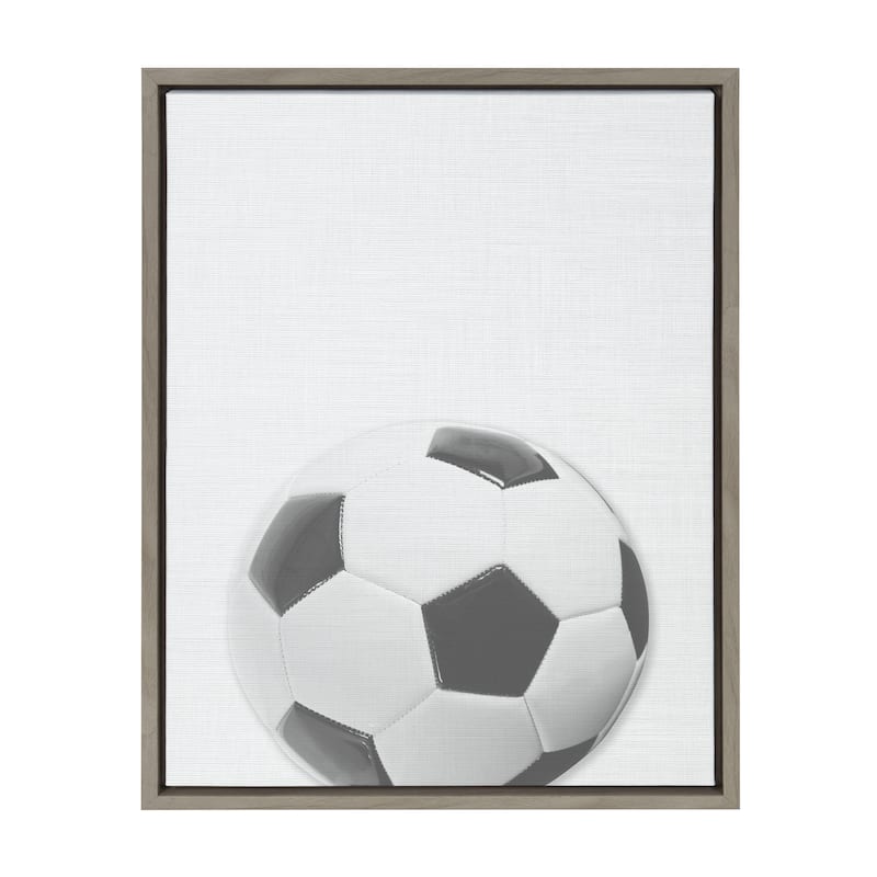 DesignOvation Sylvie Soccer Ball Portrait Framed Canvas - 18x24 - Plastic - Grey
