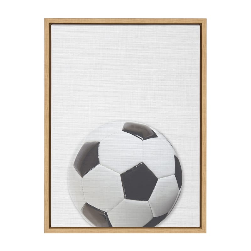 DesignOvation Sylvie Color Soccer Ball Portrait Framed Canvas - 18x24 - Plastic - Brown