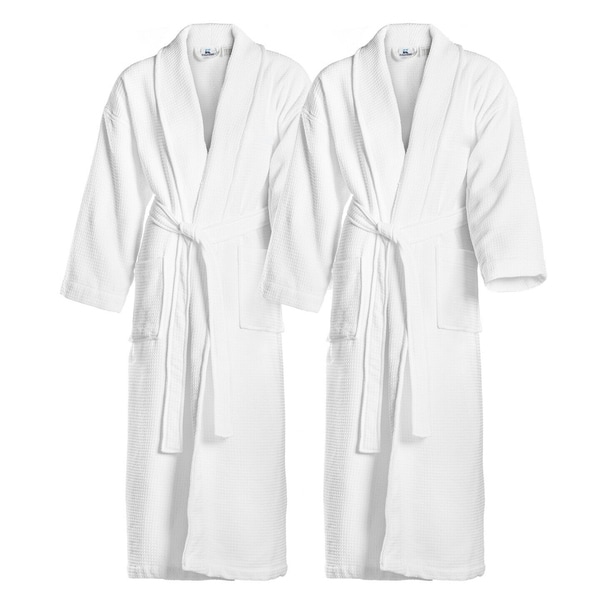 Kaufman -Waffle Shawl with Terry Lining. FREE Elegant Embroidered Bathrobes Set of Two Personalized Spa Robes.
