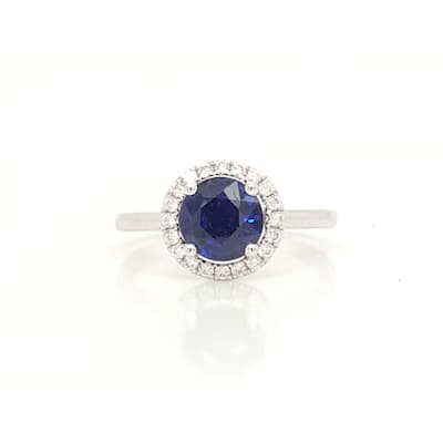 Kabella White Gold Sapphire with Diamonds Around Ring