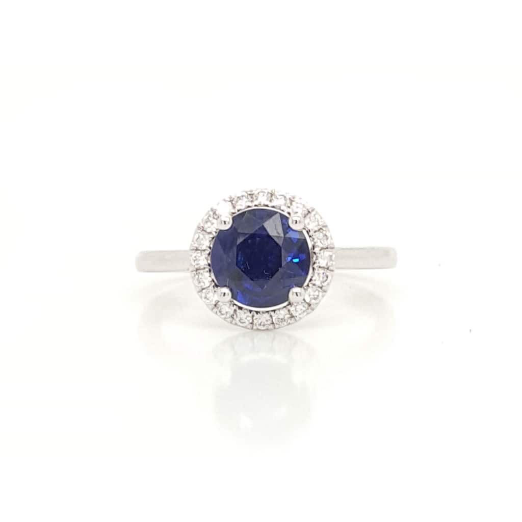 Kabella White Gold Sapphire with Diamonds Around Ring