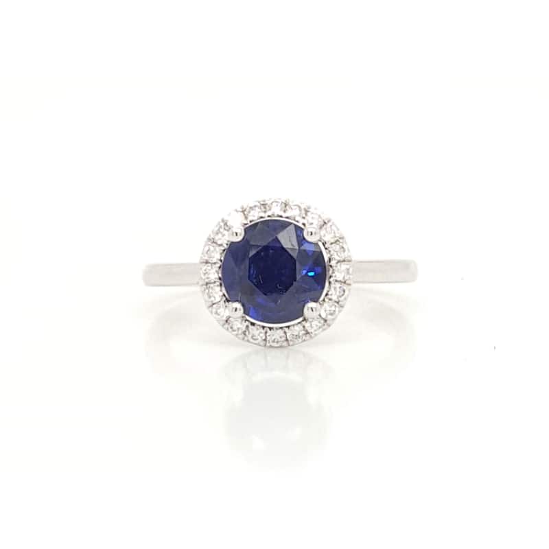 Kabella White Gold Sapphire with Diamonds Around Ring