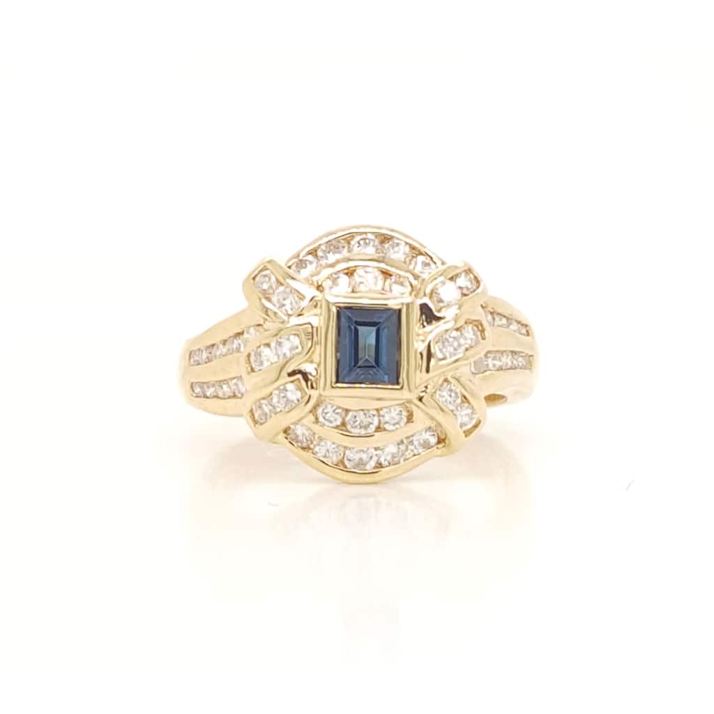 Kabella Yellow Gold Emerald Cut Sapphire and Diamonds Vintage Ring