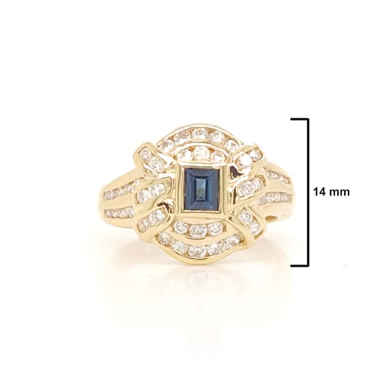 Kabella Yellow Gold Emerald Cut Sapphire and Diamonds Vintage Ring