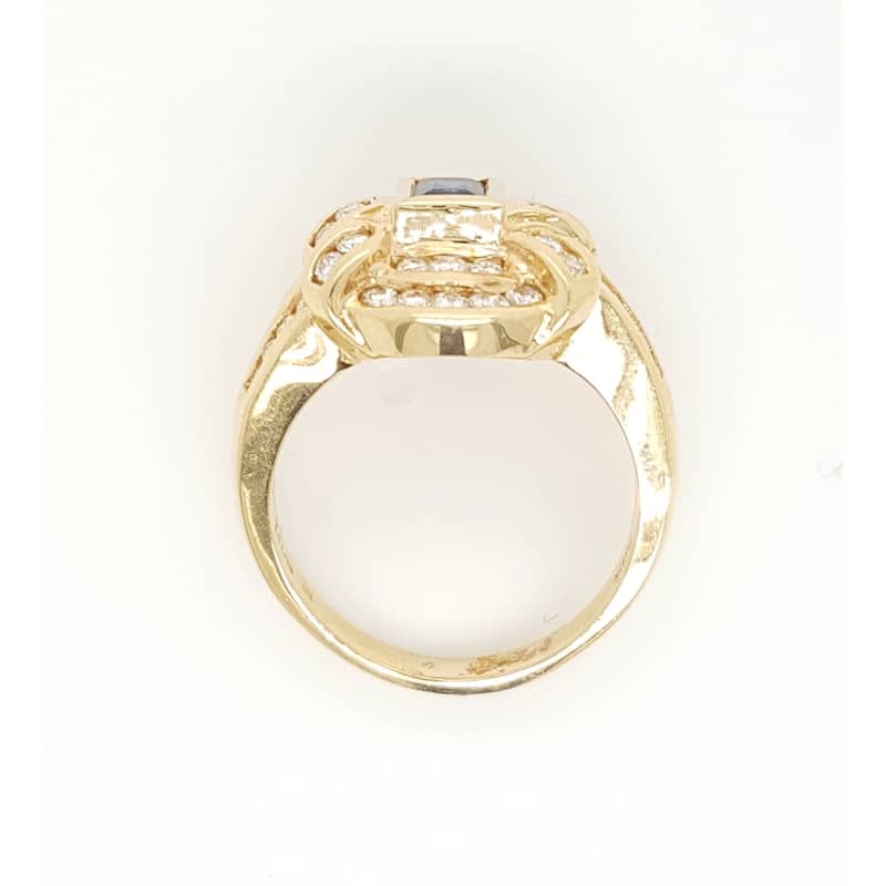 Kabella Yellow Gold Emerald Cut Sapphire and Diamonds Vintage Ring
