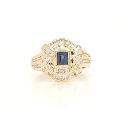 Kabella Yellow Gold Emerald Cut Sapphire and Diamonds Vintage Ring