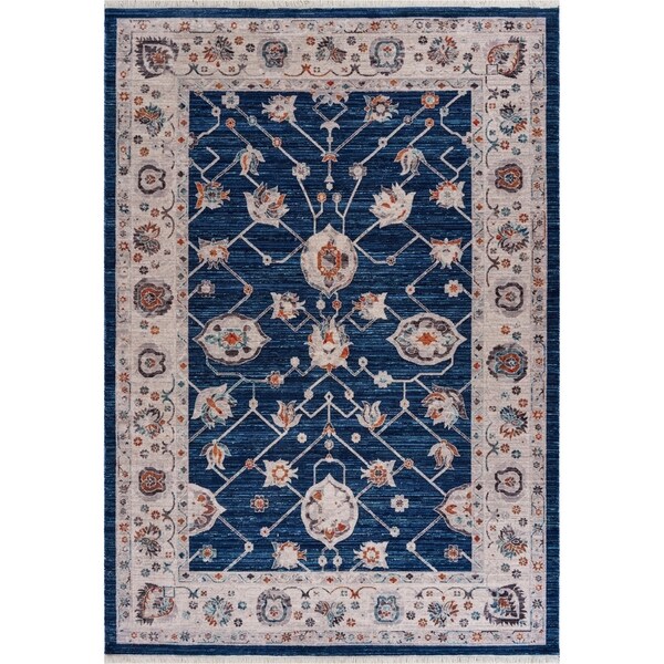 Traditional Distressed Navy Floral Runner 2'2" x 7'7" - 2'2" x 7'7"