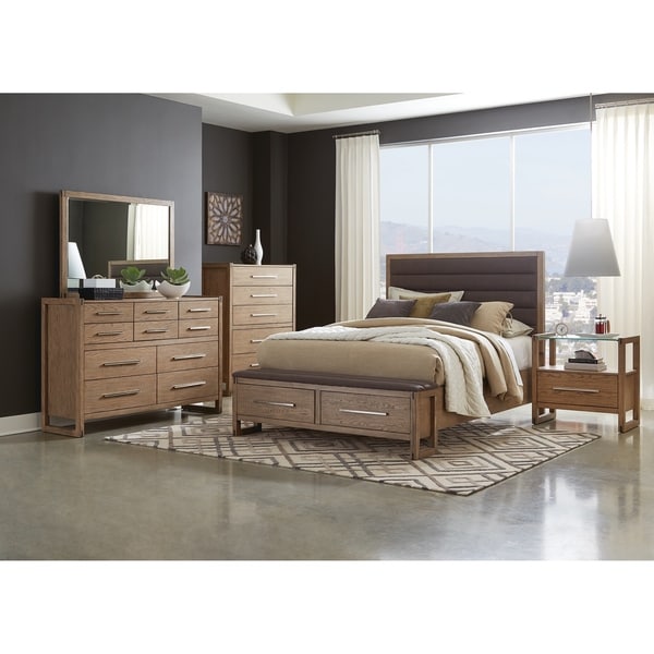 Parker Grey Oak 3-piece Upholstered Bedroom Set with 2 Nightstands