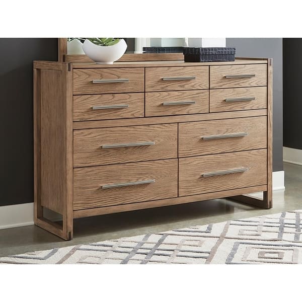 Shop Parker Grey Oak 5 Piece Bedroom Set With 2 Glass Top Nightstands Overstock 29383456