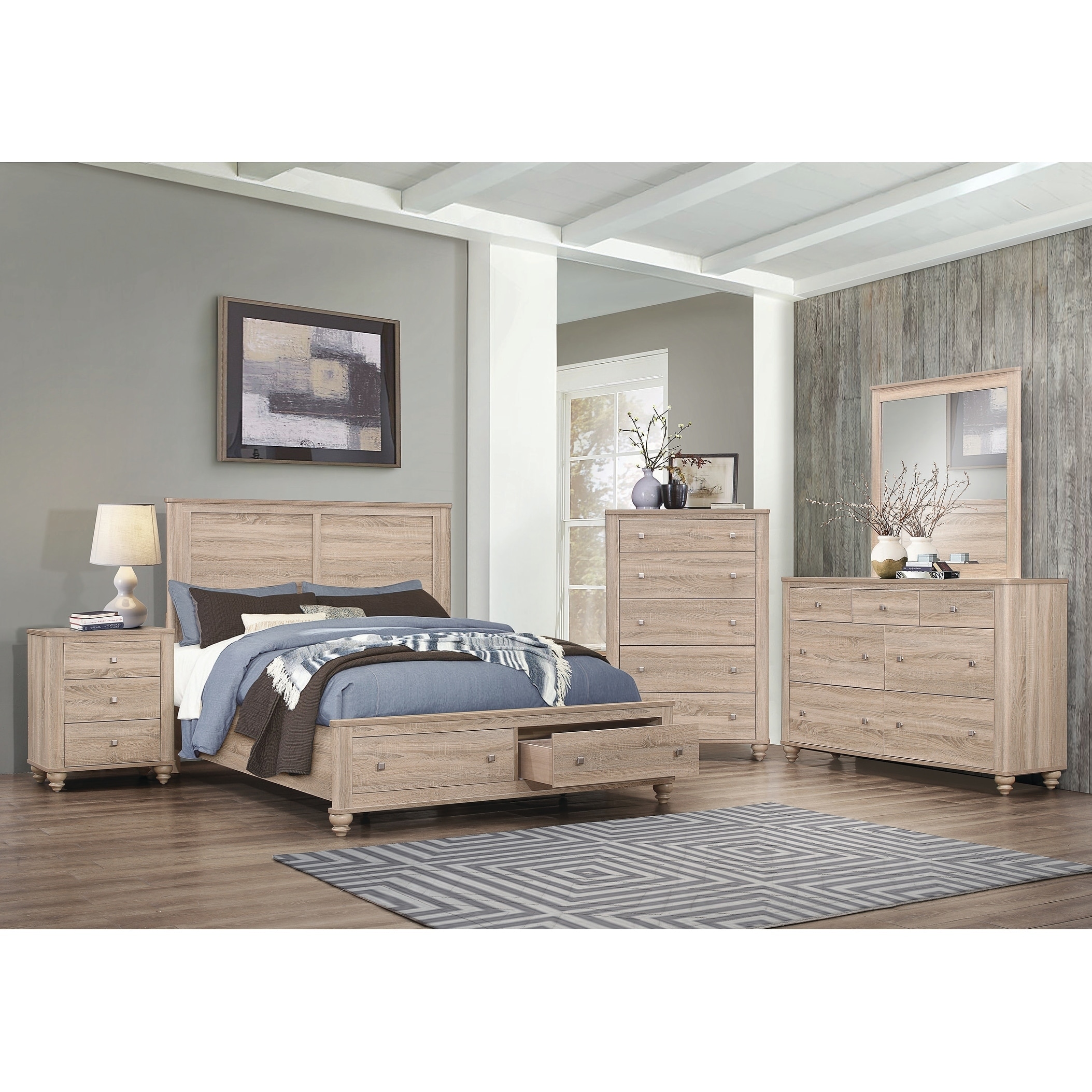 Shop Parella Natural Oak 3 Piece Storage Bedroom Set With Dresser