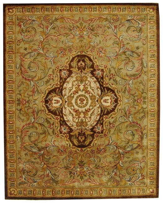 Handmade Classic Royal Beige/ Olive Wool Rug (96 X 136)