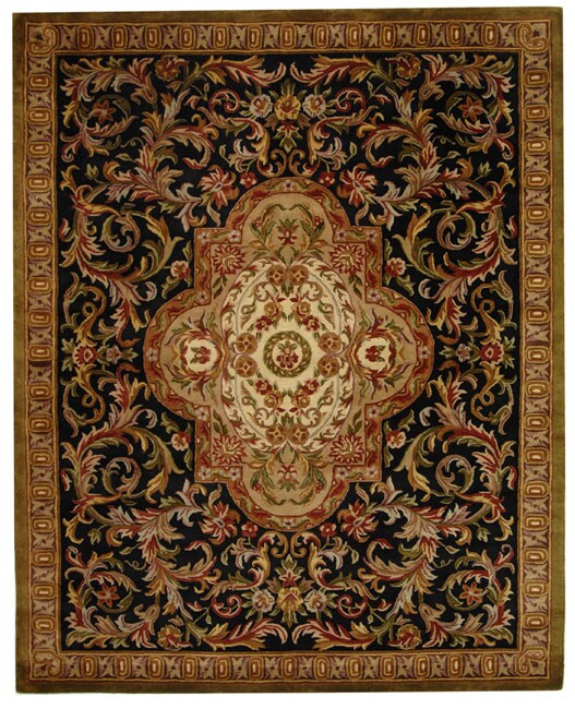 Handmade Classic Royal Black/ Beige Wool Rug (76 X 96)