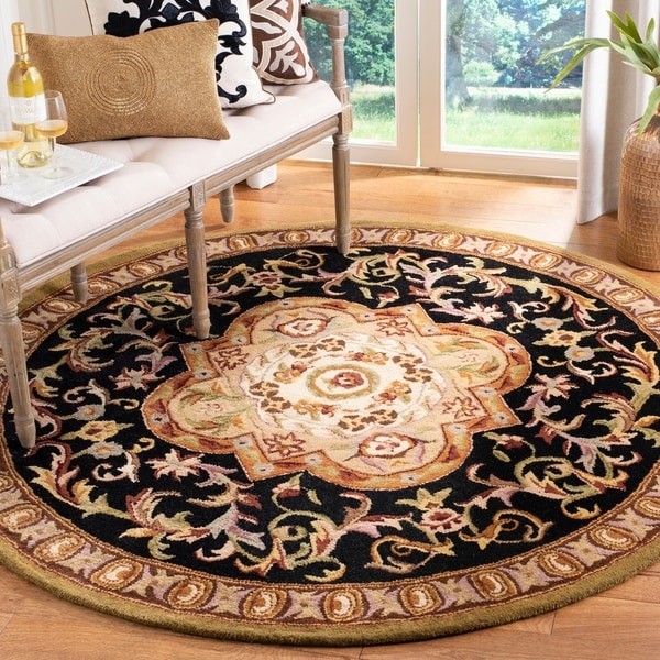 Safavieh Handmade Classic Royal Black/ Beige Wool Rug - 8' x 8' Round