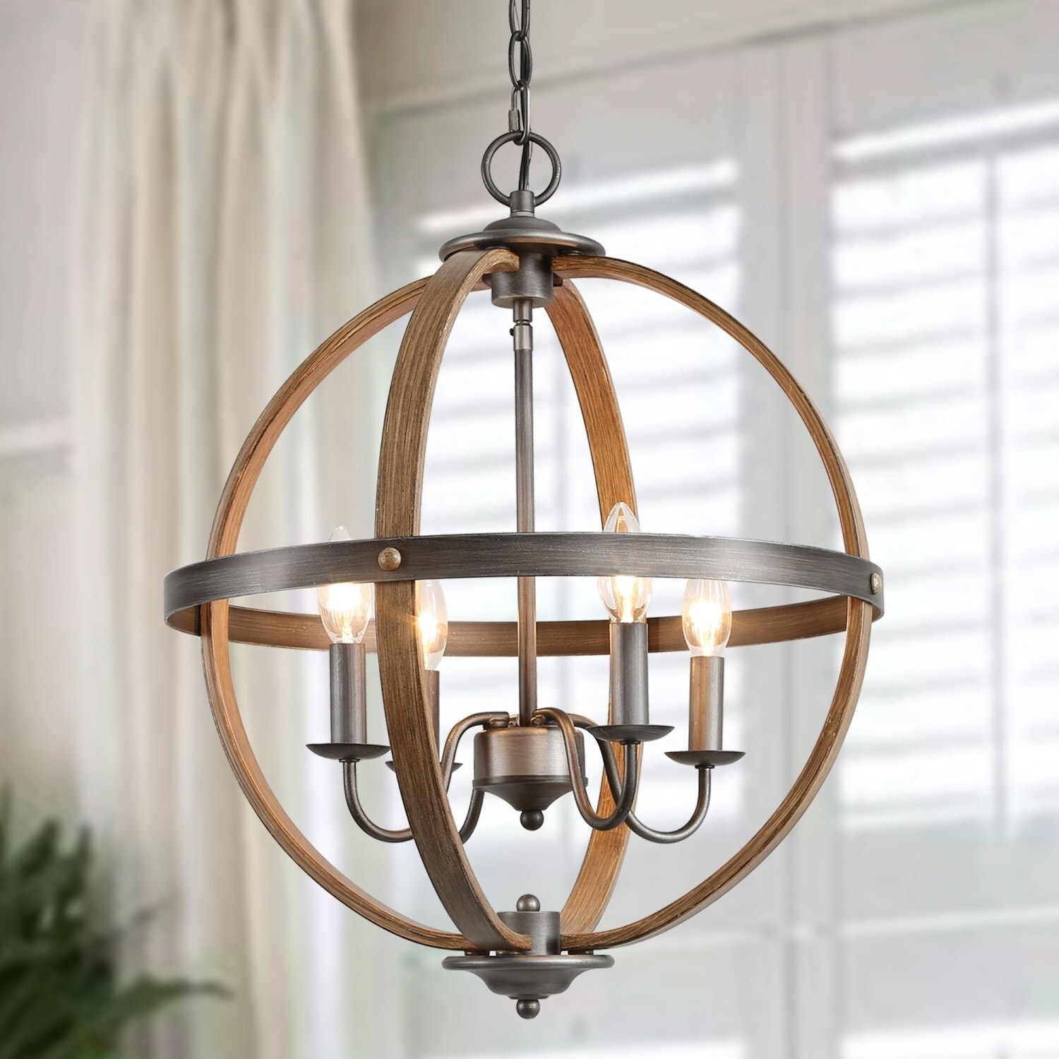 Farmhouse Globe Chandelier with 4 lights Pendant Lighting for Kitchen Island - W18" x H22" (W18" x H22") - Chandeliers For Bedrooms by Overstock.com