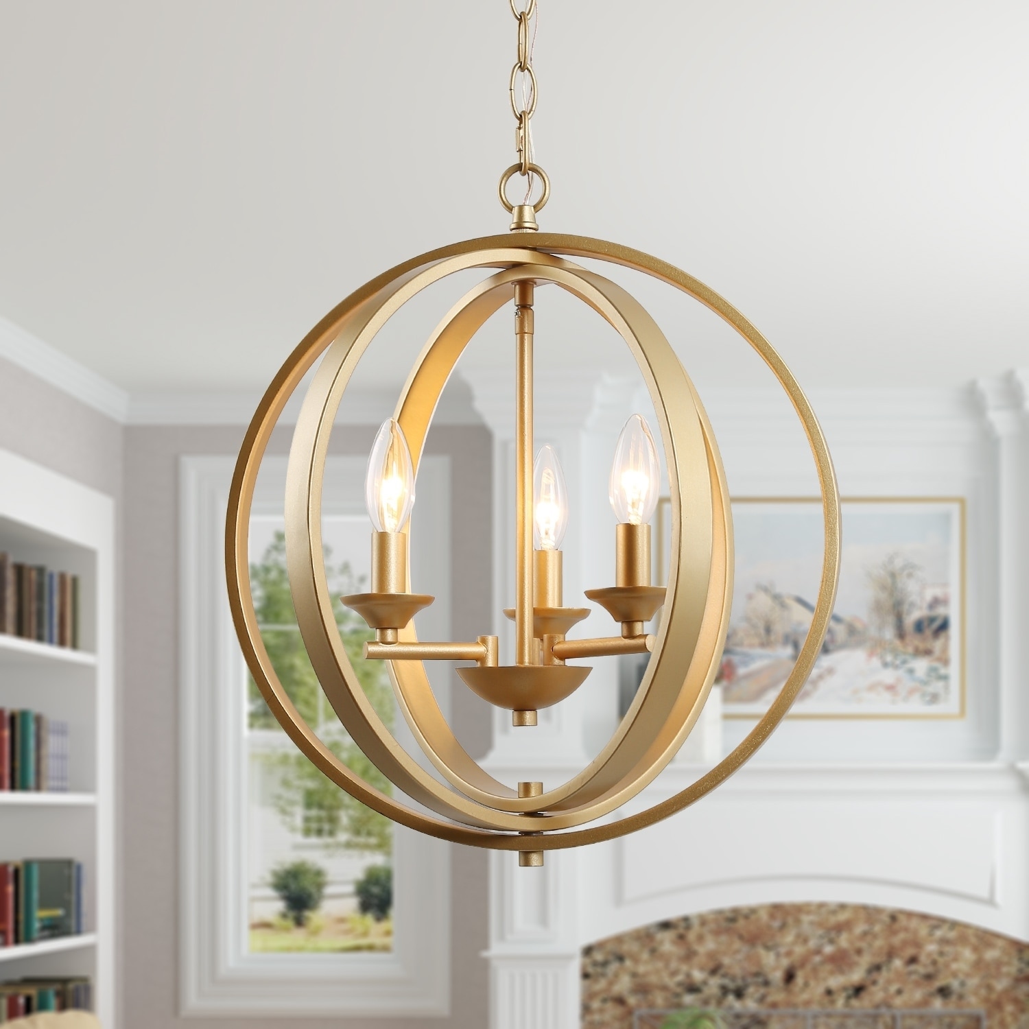 Gold Chandelier with 3 lights Ceiling Hanging Pendnat Lighting for Kitchen Island - W15.5" x H18" (Hardwired) - Chandeliers For Bedrooms by Overstock.com