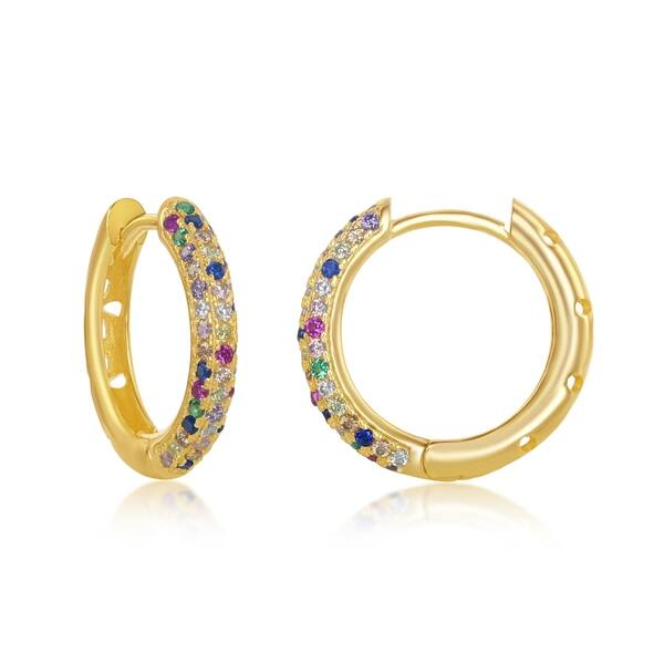 Sterling Silver Rainbow Huggie Earring for Women Multicolored
