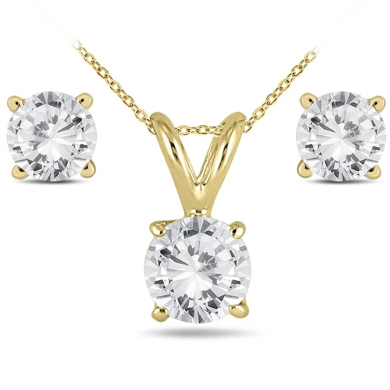 14K Yellow Gold 1 Carat Diamond Pendant and Earring Matching Set