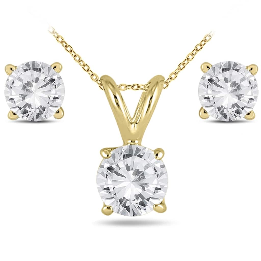 14K Yellow Gold 1 Carat Diamond Pendant and Earring Matching Set