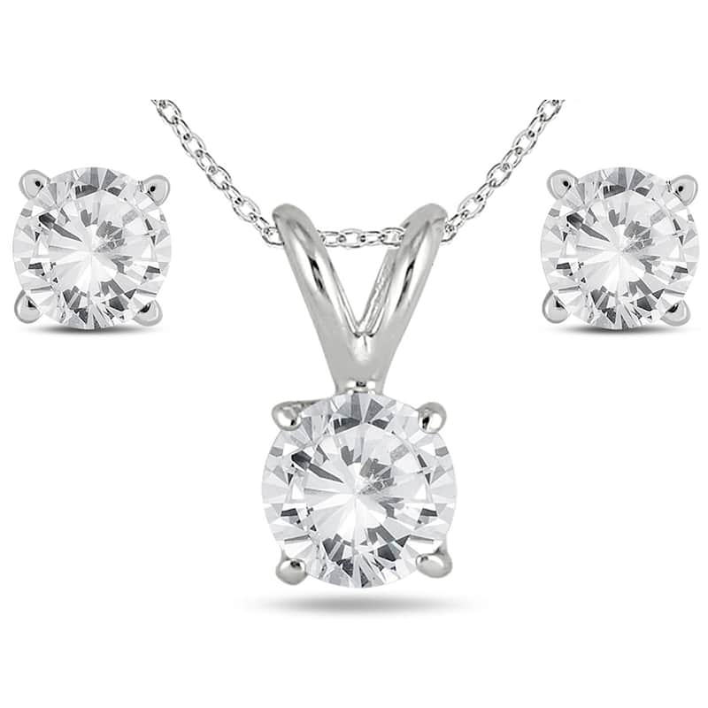 14K White Gold 1 Carat TW Diamond Pendant and Earring Matching Set