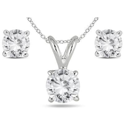14K White Gold 1 Carat TW Diamond Pendant and Earring Matching Set