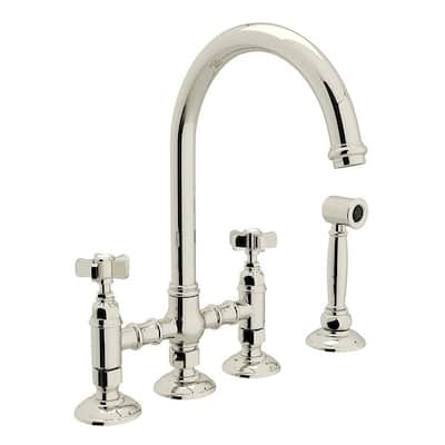 Rohl A1461XWSPN-2 Italian Kitchen San Julio Bridge Faucet With Double-Spoke Handle