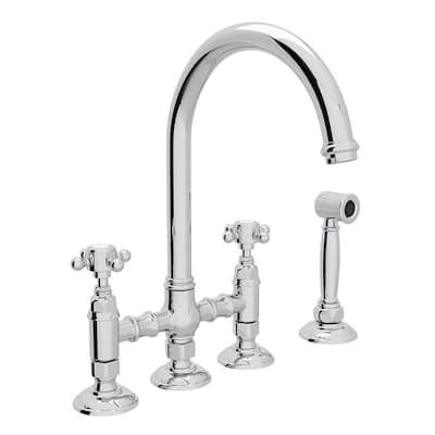 Rohl A1461XMWSAPC-2 Italian Kitchen San Julio Bridge Faucet With Double-Lever Handle