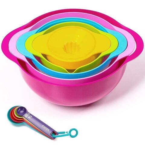 Cheer Collection 10 Piece Nested Bowl Set (5 Bowls, 5 Measuring Spoons)