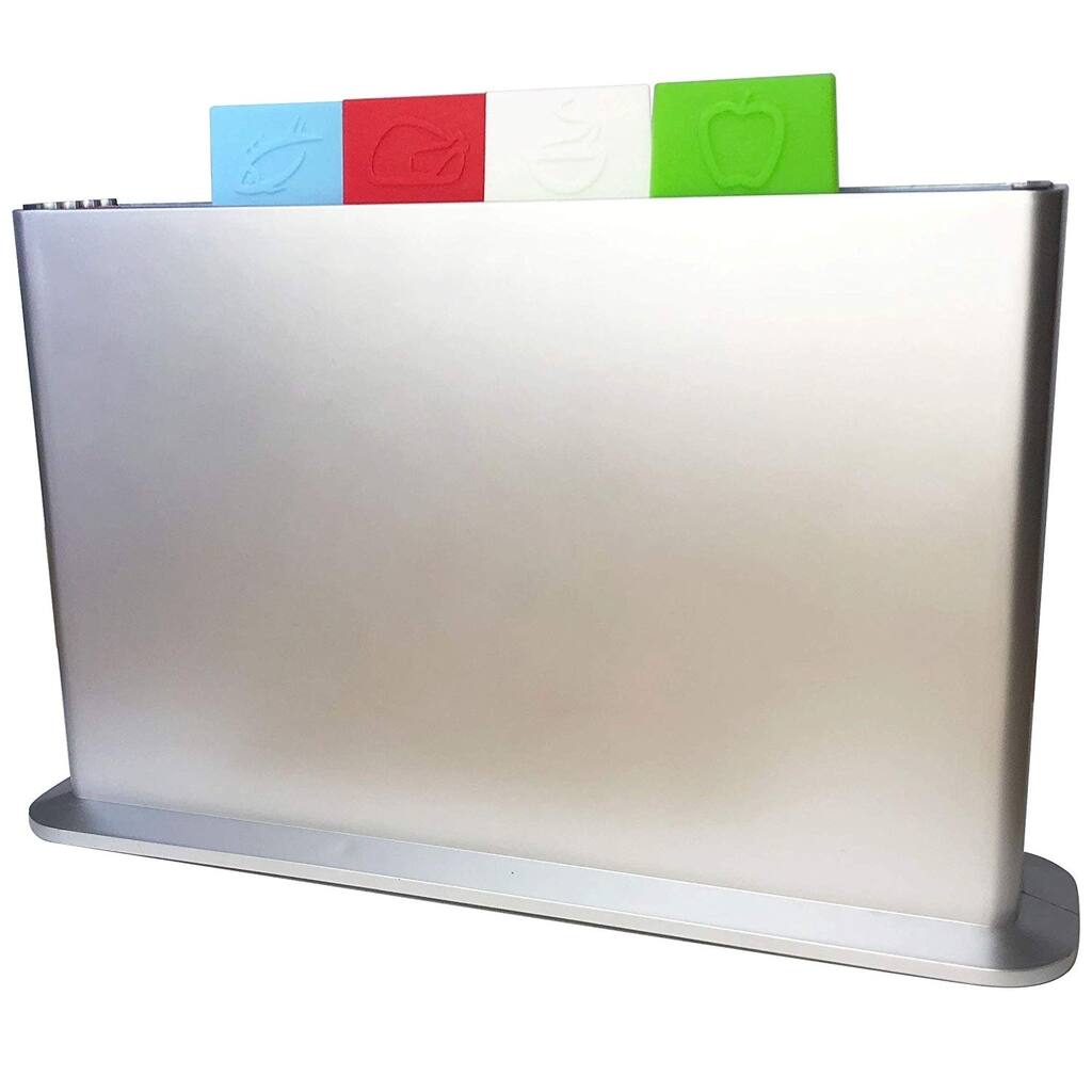 Cheer Collection Color Coded Cutting Board Set with Sleek Draining Rack Storage Stand - N/A