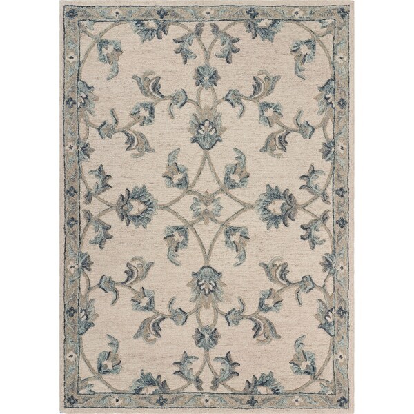 Mirroring Ivory and Blue Floral Bloom Area Rug 5'0" x 7'0" - 5'0" x 7'0"