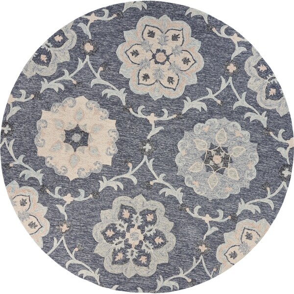 Deep Gray Floral Garden Area Rug 7'3" Round - 7'3 Round
