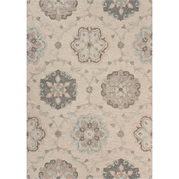 Delicate Ivory and Light Blue Traditional Floral Area Rug 7'0" x 9'0" - 7'0" x 9'0"