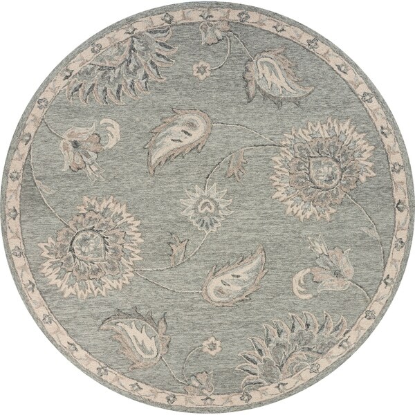 Light Gray Traditional Botanical Area Rug 7'3" Round - 7'3 Round