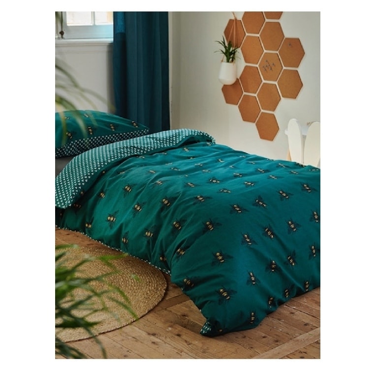 144TC Cotton Green Queen Bee You 3pcs Aqua Washed Cotton Duvet Cover