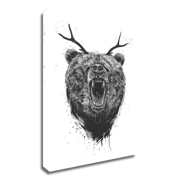 "Angry Bear With Antlers" by Balazs Solti, Print on Canvas, Ready to Hang