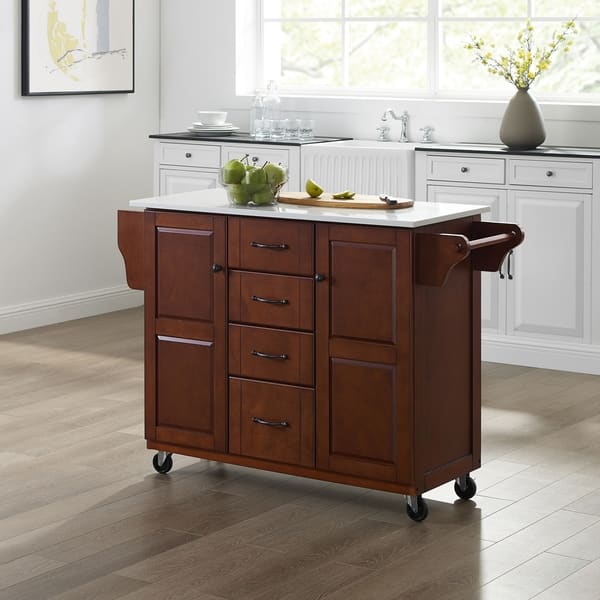 Crosley Eleanor Granite Top Kitchen Cart in Mahogany - 52.5 